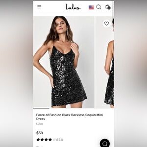 Lulus force of fashion black sequin mini dress with low, strappy back
